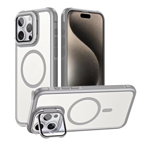 Hülle Für iPhone 15 Pro Max/15 Pro/15 Plus/15, Magnetische Hülle Mit Ständer Mit Kameraschutz, Hülle Transparent Leicht Dünn Matte Touch(Grau,15) von Generisch