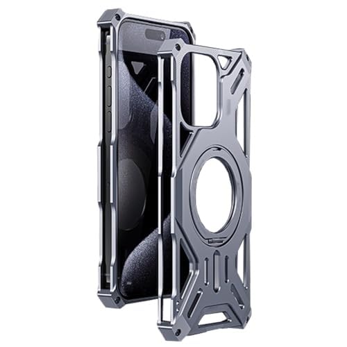 Hülle Für iPhone 16 Pro Max/16 Pro/16, Stoßfeste Metallschutz Hülle Mit Magnetischem Standgehäuse, Hülle Aus Aluminiumlegierung(Silver,16 Pro) von Generisch