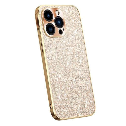 Hülle Für iPhone 16 Pro Max/16 Pro/16 Plus/16, Bling Glitzer Hülle Diamant Strass Sparkly Hülle Metall Bumper Rahmen Schützende Mode Luxus Cover(Gold,16) von Generisch