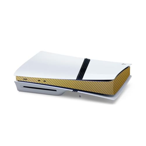 Konsole Seite Schutzfilm Aufkleber für PS5 Pro Disc & Digital Edition,Middle Skin Strip Decal für Game Host,Konsole Mitte Vinyl-Platten Wrap Cover Anti-Staub-Zubehör (Kohlefaser Gold) von Generisch