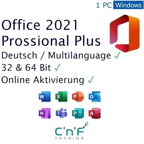 MS Oƒƒice 2021 Professional Plus Key | VOLLVERSION/KEIN ABO | Windows | 1 PC/Notebook | 32&64 Bit | Online Aktivierungsschlüssel | Deutsch von Generisch