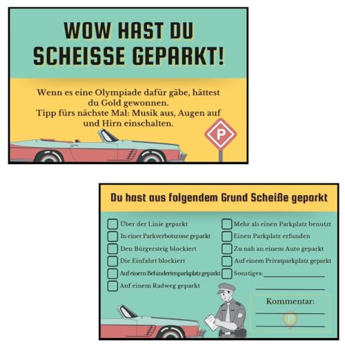 ParkFrust 10-40x schlecht Geparkt Falsch Parken Karten witzige Karten für die Windschutzscheibe zum ankreuzen Lustige Parkkarten (Schnüffler Set (10 Karten)) von Generisch