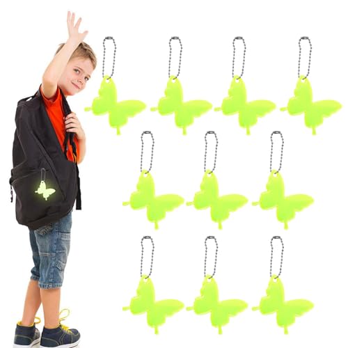 Rucksack-Reflektor, reflektierender Schlüsselanhänger | 10er-Pack reflektierende Sicherheitsreflektor-Schmetterlinge,Kinder-Reflektorketten, wasserdichter, gut sichtbarer Schulranzen-Anhänger für Ruck von Generisch