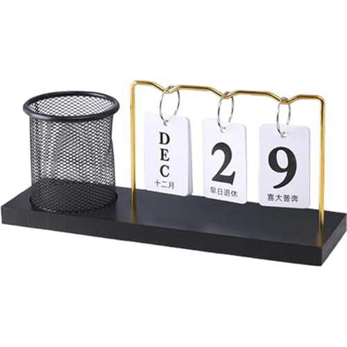 Schreibtisch-Organizer mit Kalender, Stifthalter mit Kalender, Holzblockkalender Tischkalender, Wiederverwendbare einfache Desktop-Ornamente, multifunktionaler Briefpapier-Organizer mit Eisenrahmen fü von Generisch