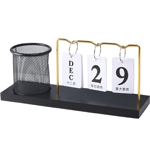 Schreibtisch-Stifthalter mit Kalender,Kalender mit Stifthalter,Blockkalender Tischkalender aus Holz - Wiederverwendbare einfache Desktop-Ornamente, multifunktionaler Briefpapier-Organizer mit Eisenrah von Generisch