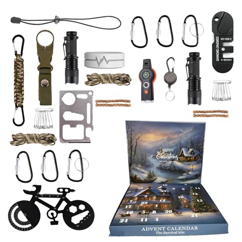 Survival Kit Adventskalender 2024 Männer, 24 Tage Survival Kit Mit Fallschirmschnur Taschenlampe Weihnachts Countdown Kalender, Survival Tools Adventskalender 2024 Erwachsene für Wandern Camping von Generisch