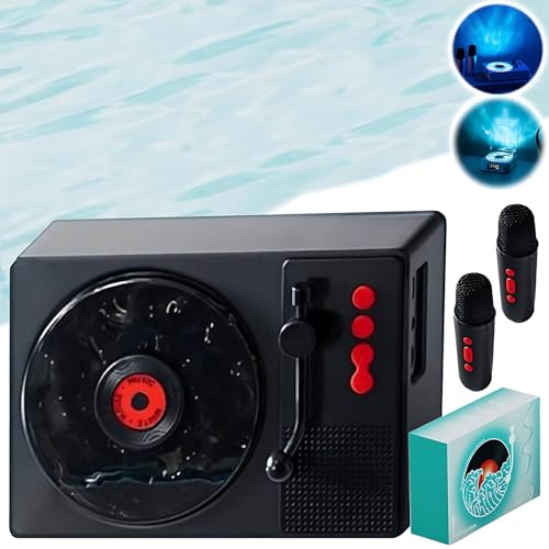 The Waves Retro-Bluetooth-Vinyl-Lautsprecher mit 2 Mikrofon, alte Wellen, Vintage-Vinyl-Schallplattenspieler mit einstellbaren Umgebungslichtern, Plattenspieler, 4 Modi, kabellose von Generisch