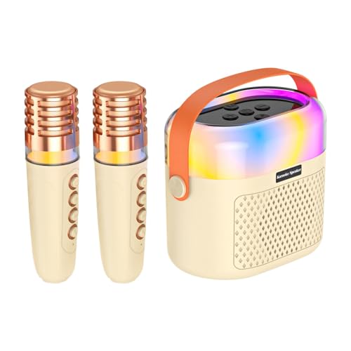 Tragbare Karaoke-Maschine, Kinder-Karaoke,Tragbare Kinder-Gesangsmaschinen mit 1200 mAh | -Karaoke-System mit 2 kabellosen Mikrofonen, Familien-Karaoke-Set mit schillernden Lichtern für Zuhause von Generisch