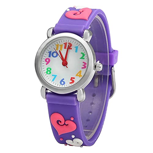 Uhren Kinder Smartwatch Liebes-Karikatur-Nette wasserdichte Zeitzeiger-PVC-Bügel-Quarz-Uhr-Kinderuhr Armbanduhren GroBes Ziffernblatt (Purple, One Size) von Generisch