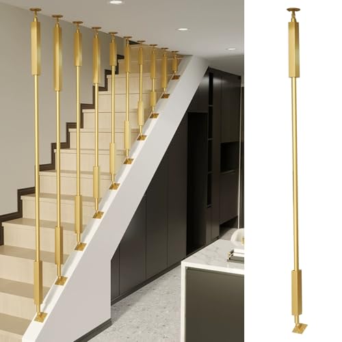 Verstellbare Winkel-Treppengeländer für ebene und schräge Treppen, anpassbare Länge, Spindeln zur Vermeidung von Stürzen, Treppenstufen, Dekoration, Gold-Finish (165 cm/65 Zoll/1,6 m) von Generisch