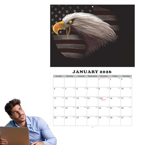 Wandkalender 2025 – Adlerflaggen-Kalender, Wandkalender für Schlafsaal, Kalender 2025 mit amerikanischer Flagge, geräumiges Layout, Adlerflagge, Wandkalender für Zuhause, Schlafzimmer, Wohnzimmer, von Generisch