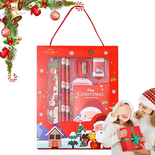 Weihnachts-Bleistift-Radiergummi-Set,6er-Set sicheres Weihnachtsbriefpapier-Set | Festliche Schreibwaren in mehreren Farben, niedliche Weihnachtsgeschenke für die Schule von Generisch