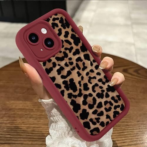 Genmoral Compatible with iPhone 13 Pro 6.1 Inch Matte Case,Leopard Pattern Print,Shockproof 4ft Drop Test Certified Cover, Soft Case TPU Protective Shell Wine red von Genmoral