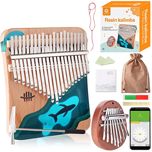 Genround Resin Kalimba Daumenklavier & Finger Instrument Set, 21 Tasten & 8 Tasten Klavier mit Anfänger-Anleitung, tragbares Fingerklavier Geschenk für Kinder und Erwachsene, inklusive Stimmhammer von Genround