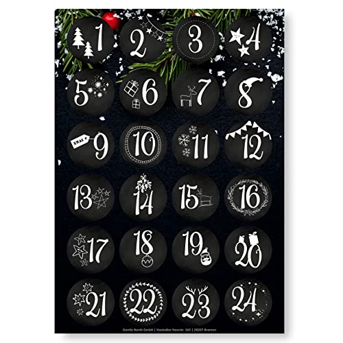 Adventskalender Aufkleber (Zahlen 1-24) - Sticker für Kalender zum selber basteln für Weihnachten - Adventskalenderzahlen Etiketten selbstklebend - Zahlenaufkleber - Nummern für Papiertüten - Rund von Gentle North