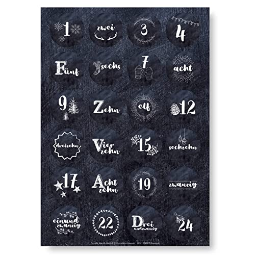 Adventskalender Aufkleber (Zahlen 1-24) - Sticker für Kalender zum selber basteln für Weihnachten - Adventskalenderzahlen Etiketten selbstklebend - Zahlenaufkleber - Nummern für Papiertüten - Rund von Gentle North