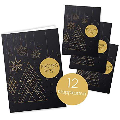 Weihnachtskarten Set (12 Stück) - A6 Klappkarten für Weihnachten - Christmas Postkarte für deine Weihnachtsgrüße - Coole Weihnachtspostkarten mit und ohne Sprüche - Frohe Weihnachten Klappkarte von Gentle North