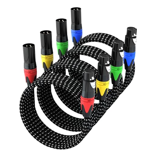 GeoHN.G XLR Kabel Mikrofonkabel 3M 4 Pack, 3-poliges symmetrisches geschirmtes Premium XLR Lautsprecherkabel, XLR Stecker auf XLR Busche Mikrofon-Patchkabel von GeoHN.G