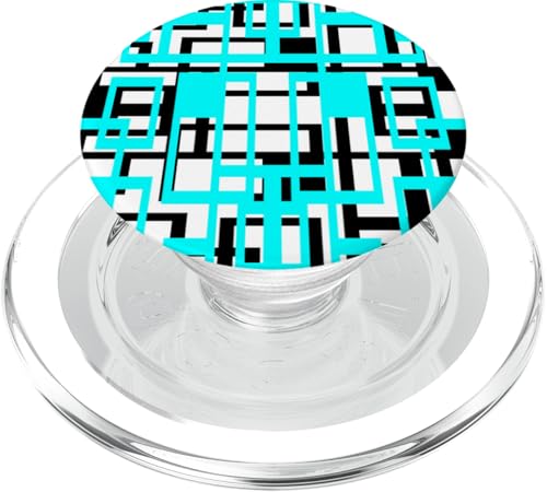 Geometrische Formen Muster Blau Aqua Schwarz Weiß Hintergrund PopSockets PopGrip für MagSafe von Geometric Shapes & Abstract Pattern Design taiche