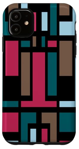 Hülle für iPhone 11 Geometrischer Art-Deco-Stil, Braun, Blau, Rosa, Schwarz von Geometric Shapes & Abstract Pattern Design taiche