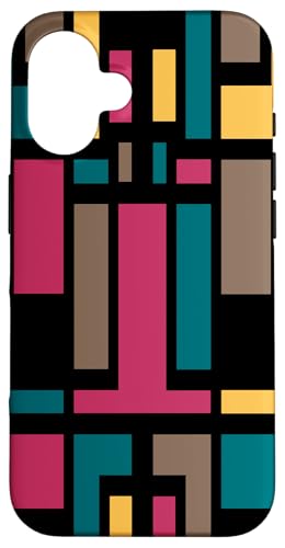 Hülle für iPhone 16 Geometrischer Art-Deco-Stil, Blau, Rosa, Braun, Schwarz von Geometric Shapes & Abstract Pattern Design taiche