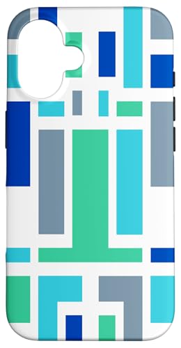 Hülle für iPhone 16 Geometrischer Art-Deco-Stil, blau, grün, weiß von Geometric Shapes & Abstract Pattern Design taiche