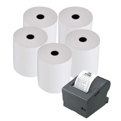 Thermopapier - Karton mit 50 Rollen Thermodruckerpapier - 80 x 80 mm - Keine Tinte erforderlich - Kompatibel mit Druckern, Registrierkassen, Kassen, Waagen und POS - Bisphenol-A frei von Geon