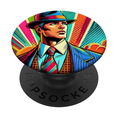 The Gentleman - Pop-Art im Retro-Stil im Comic-Stil PopSockets mit austauschbarem PopGrip von Geonetiqué Designs