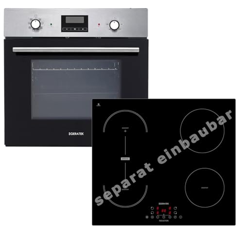 Einbauherd-Set Backofen Umluft Grill Display mit Uhr & Timer autarkes Induktionskochfeld 60 cm breit Timer Bridge Zone rahmenlos Topferkennung von Geratek