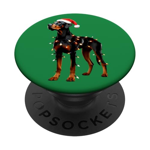 Deutscher Pinscher Hund Weihnachtsmannmütze Weihnachtsbeleuchtung Besitzer Mama PopSockets Klebender PopGrip von German Pinscher Dog Christmas Products