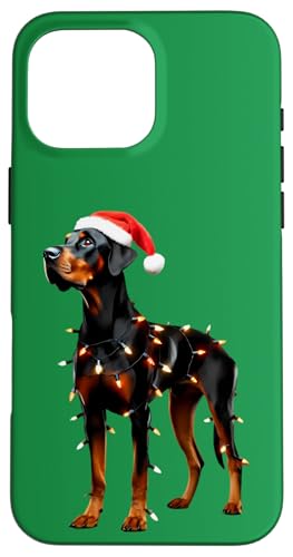 Hülle für iPhone 16 Pro Max Deutscher Pinscher Hund Weihnachtsmannmütze Weihnachtsbeleuchtung Besitzer Mama von German Pinscher Dog Christmas Products