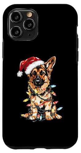 Hülle für iPhone 11 Pro Weihnachtsbeleuchtung mit süßem Schäferhund, Weihnachtsmann von German Shepherd Santa Lights Christmas Pajama