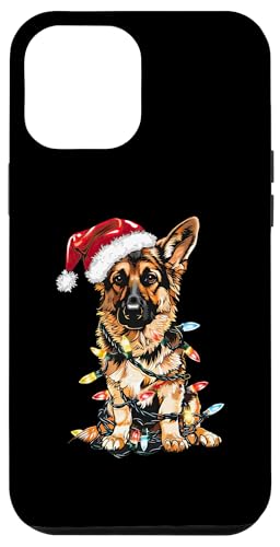 Hülle für iPhone 13 Pro Max Weihnachtsbeleuchtung mit süßem Schäferhund, Weihnachtsmann von German Shepherd Santa Lights Christmas Pajama