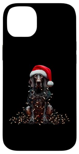 Hülle für iPhone 14 Plus Deutsch Kurzhaar mit Weihnachtsmannmütze Weihnachtsbeleuchtung von German Shorthaired Pointer Christmas Products