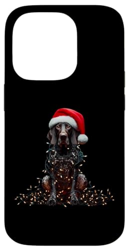 Hülle für iPhone 14 Pro Deutsch Kurzhaar mit Weihnachtsmannmütze Weihnachtsbeleuchtung von German Shorthaired Pointer Christmas Products