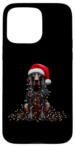 Hülle für iPhone 15 Pro Max Deutsch Kurzhaar mit Weihnachtsmannmütze Weihnachtsbeleuchtung von German Shorthaired Pointer Christmas Products