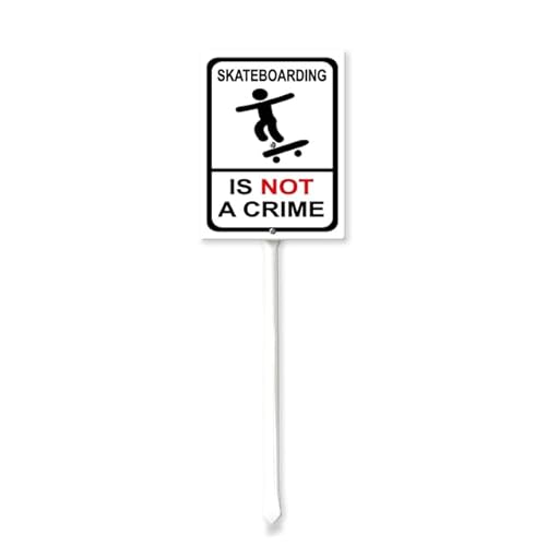 Aluminiumschild mit Pfahlen, Aufschrift "Skateboard​ing is Not A Crime Yard", 20,3 x 30,5 cm, Aluminiumschild für Zuhause, Bauernhof, Dekoration, Straßenwarnschild von Geroclonup