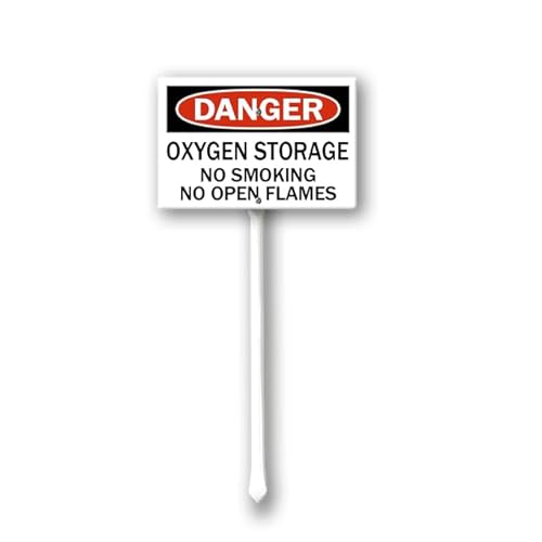 Oxygen Storage Schild mit Pfählen "No Smoking No Open Flames", 20,3 x 30,5 cm, Aluminium-Metallschilder von Geroclonup