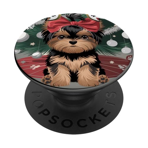 Niedlicher Yorkie, lustiger Weihnachtsdekorationshund PopSockets Klebender PopGrip von Geschenkboutiquen für Weihnachtshäuser