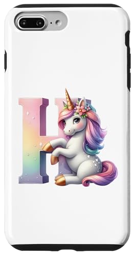 Hülle für iPhone 7 Plus/8 Plus Magisches Einhorn-Design mit personalisiertem Buchstaben H von Geschenkidee Einhorn Name Anfangsbuchstabe