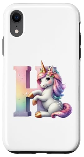 Hülle für iPhone XR Magisches Einhorn-Design mit personalisiertem Buchstaben H von Geschenkidee Einhorn Name Anfangsbuchstabe