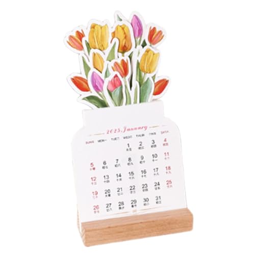 Geteawily Blühende Blumen Tischkalender 2025,Blumen Tischkalender 2025 | Monatsplaner-Tischkalender | Schreibtischdekoration, Vasenförmiger Kalender 2025 mit Holzsockel, blühende Blumen, lustiger von Geteawily