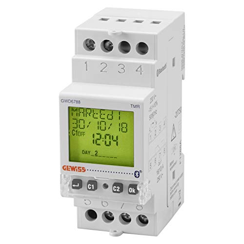 GEWISS Zeitschaltuhr und Astronomie – 1 Kontakt NA/NC – 16 A/230 V – Bluetooth – 2 DIN-Module – Gangreserve 5 Jahre – GWD6788 GEWISS Zeitschaltuhr und Astronomie – 1 Kontakt NA/NC – 16 A/230 V – Bluetooth – 2 DIN-Module – Gangreserve 5 Jahre – GWD6788 von Gewiss