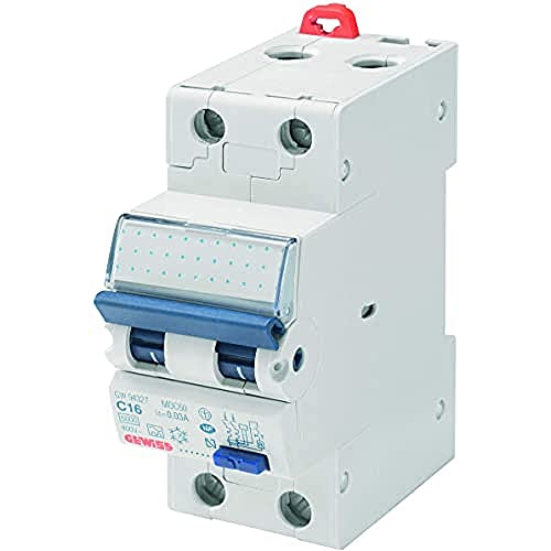 Gewiss GW94007DY Kompakter Differentialschutzschalter, Mdc 45, 1P+N Kurve C 16 A Typ AC Idn=0,03 A, 2 Module, 6 Stück von Gewiss