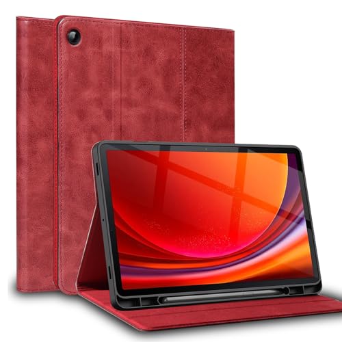 Gexmil Leder Hülle für Samsung Galaxy Tab A9 8.7 Zoll,mit Stylus Halter,Automatischer Schlaf/Aufwachen,Smart Folio Echtes Leder Hülle Anti-Fingerabdruck,Einstellbarer Ständer,Rot von Gexmil