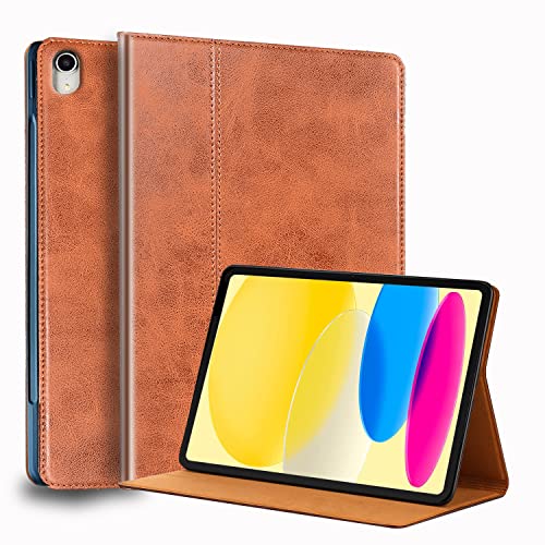 Gexmil Leder Hülle für iPad 10. Generation 2022 10,9 Zoll Echt Leder Cover Stoßfest rutschfest,Automatischer Schlaf/Aufwachen,Einstellbarer Ständer Anti-Fingerabdruck,Braun von Gexmil