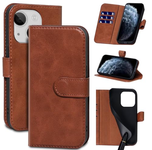 Gexmil Leder Hülle für iPhone 15 6.1 Inch,Echtes Leder/Standfunktion/Stoßfeste/Kartenfach/Klappbar,Flip Wallet Handyhülle Cover,Öl Wachs Braun von Gexmil