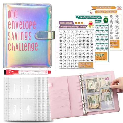 100 Envelope Savings Binder | Interactive Money Challenge Book | Comprehensive Budgeting Solution with Cash Envelopes and Tracker for Financial Goals, Suitable for Everyone (Vibrant, Portable) von Ghjkldha