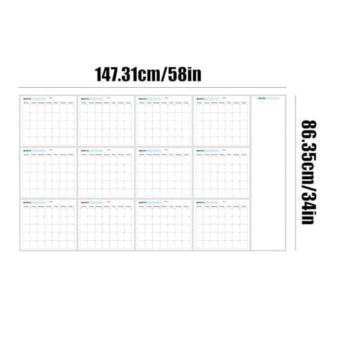 Dry-Erase Wall Planner, Oversized Yearly Calendar Board, Reusable Erasable Schedule Organizer, Size About 34x58 Inches Perfect for Office, Home, and School Planning von Ghjkldha