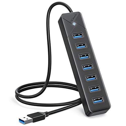 GiGimundo USB Hub 3.0, 7 Port für Laptop, mit 5V/3A Netzteil Port, USB Verteiler 3.0 mit LED Anzeige, Kompatibel mit MacBook, PS4, Surface Pro, Flash Drive, Mobile HDD (Schwarz 50cm Kabel) von GiGimundo